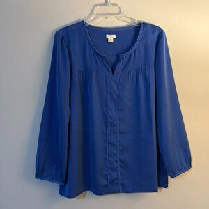 J. Crew Womens Blue Splitneck Long Sleeve Shirt Top Size Large